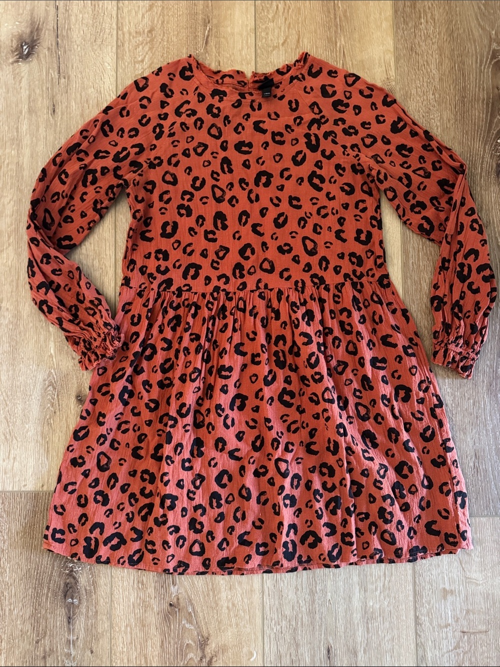 art class | Rust-Orange Leopard Print Dress | linen cotton blend | size L 10/12